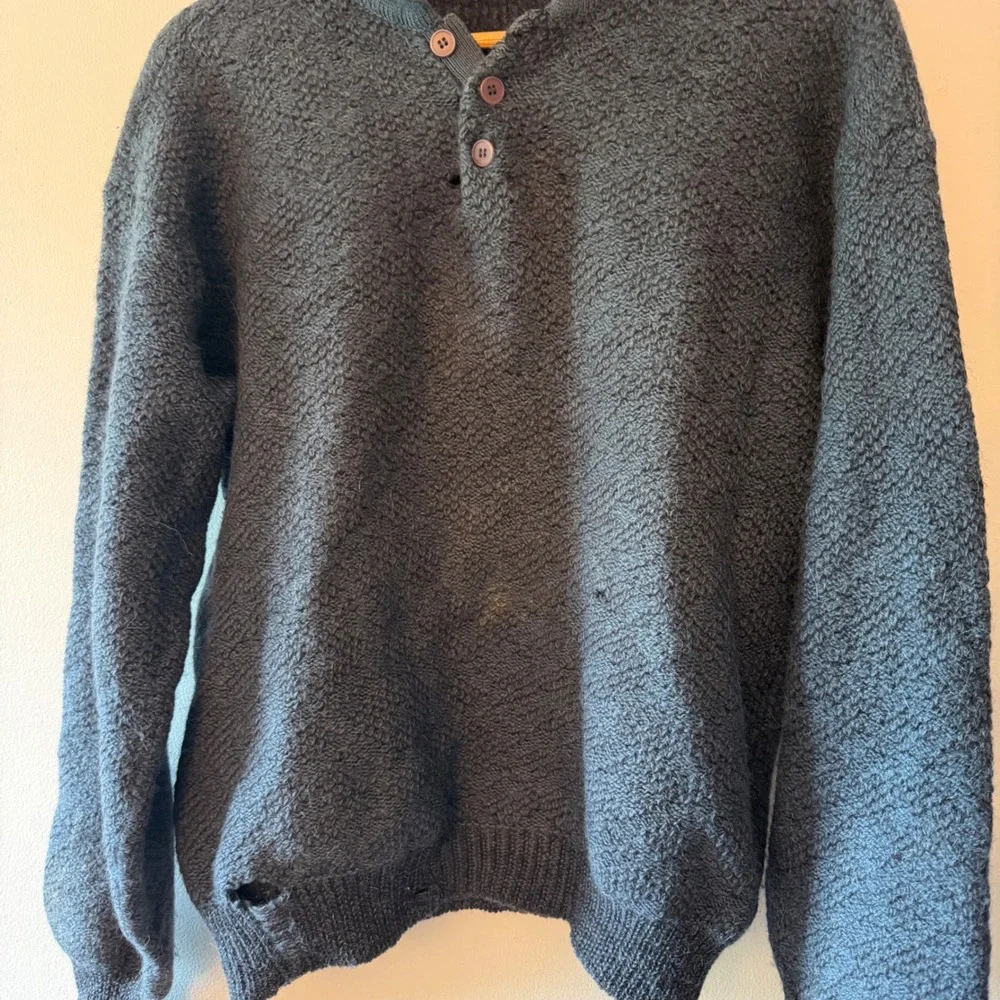 Giorgio Armani Vintage Mens Henley Sweater Charcoal Grey Boucle Textured Knit - Picture 2 of 8